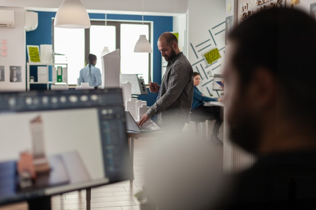 engineer looking at blueprints