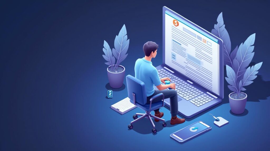 Person working at a large laptop